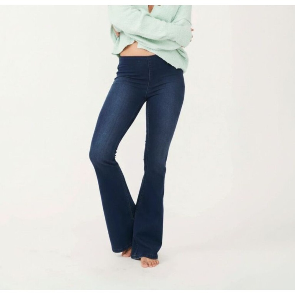 Free People Penny Flare Jeans Women 27 Blue Stretch Retro 70s Pull On Bohemian